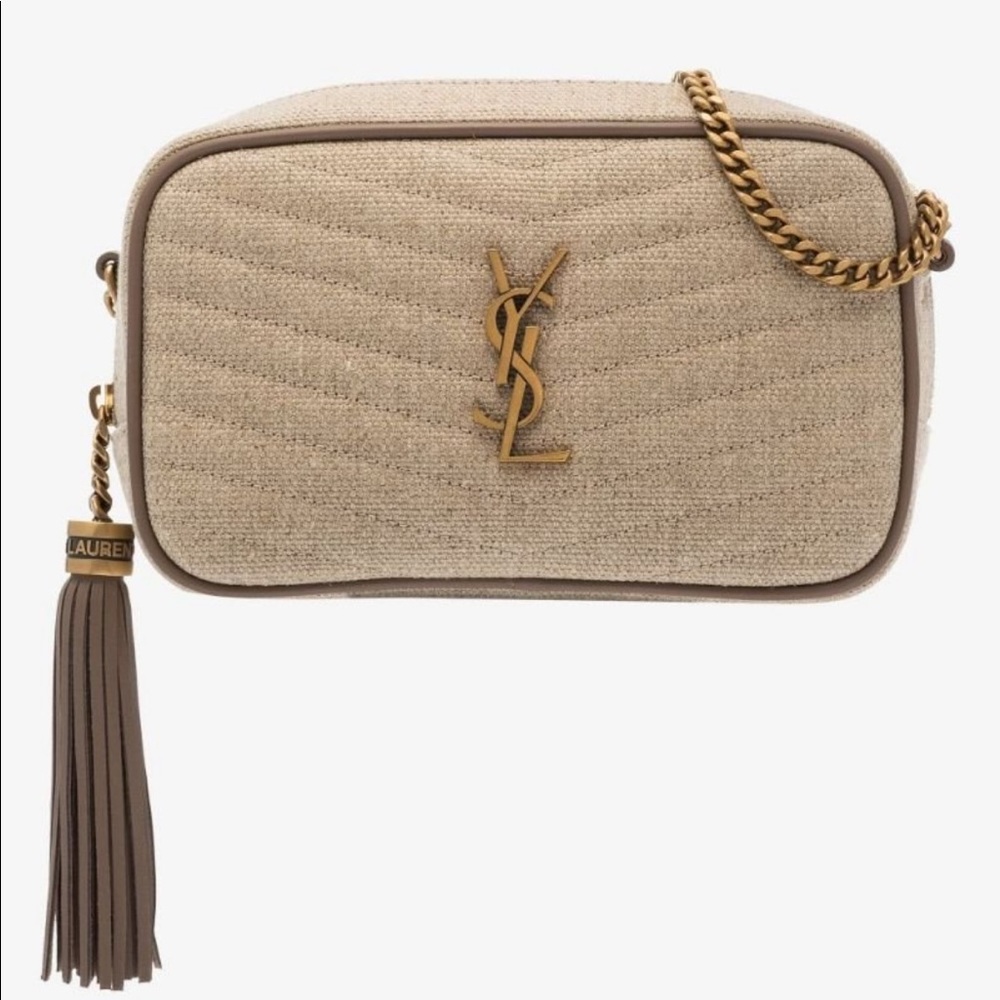 SAINT LAURENT MINI MONOGRAM LOU BAG, TAUPE